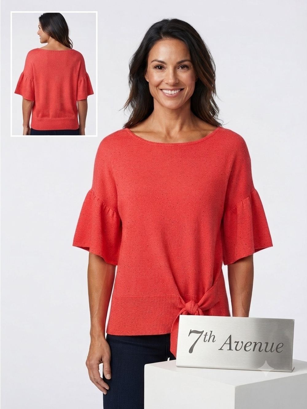 7th Avenue New York & Co. Pleated Short Sleeves Tie Sweater NWT Large